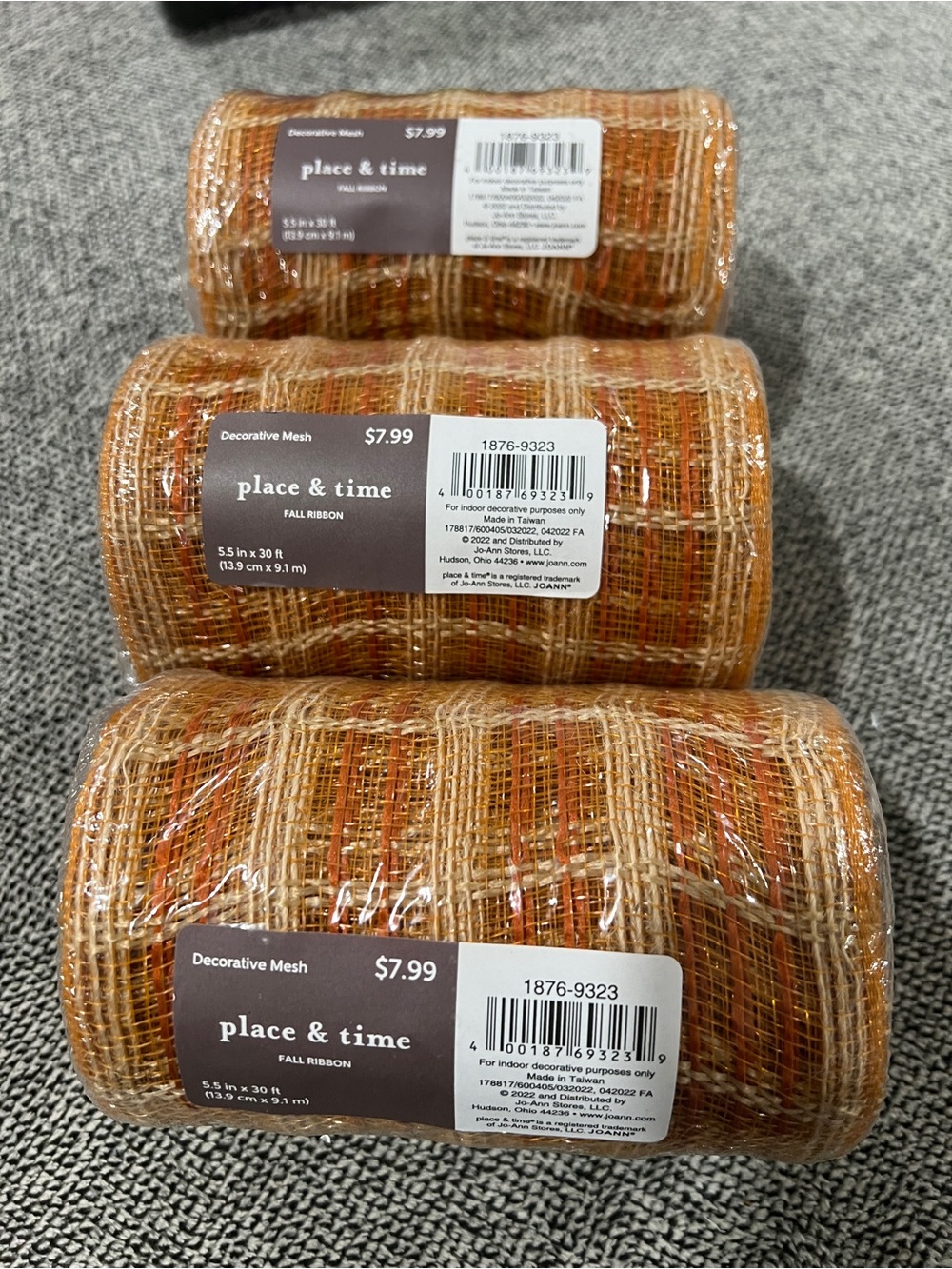 place & time Fall Decorative Mesh Wreath Ribbon - Orange/Brown